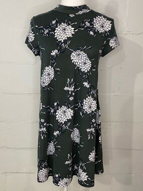 Pink Rose Dark Green Floral Mini Dress